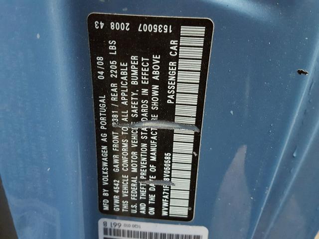 WVWFA71F38V050585 - 2008 VOLKSWAGEN EOS LUX 蓝色 照片 10