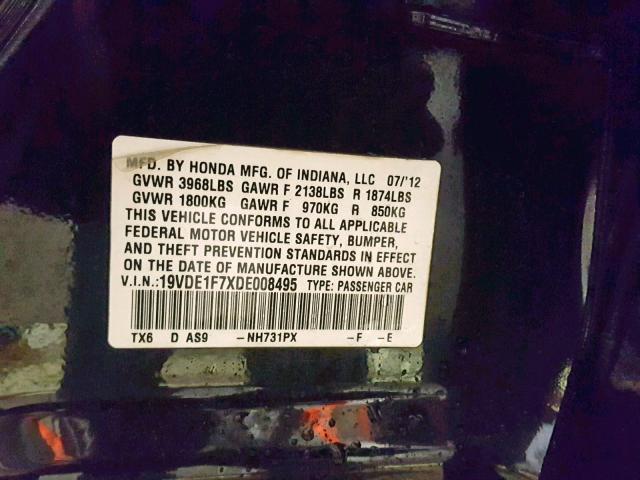 19VDE1F7XDE008495 - 2013 ACURA ILX 20 TEC BLACK photo 10