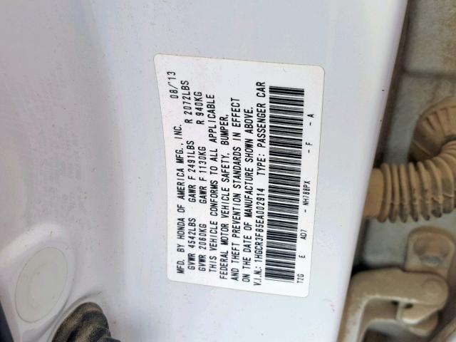 1HGCR3F85EA002914 - 2014 HONDA ACCORD EXL WHITE photo 10