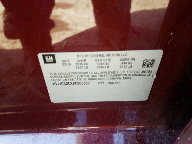 1G11C5SLXFF263367 - 2015 CHEVROLET MALIBU 1LT BURGUNDY photo 10