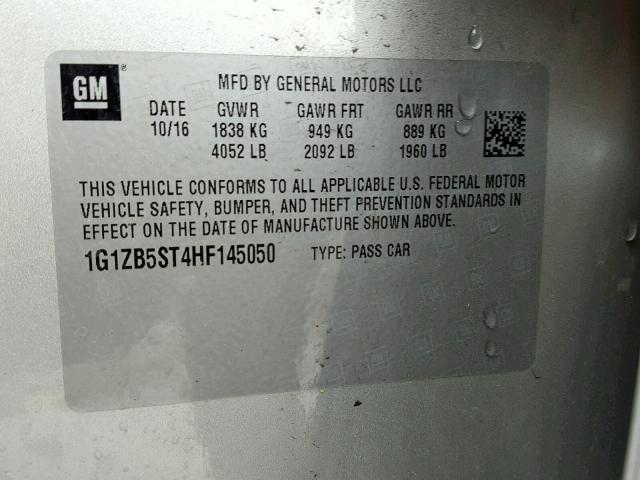 1G1ZB5ST4HF145050 - 2017 CHEVROLET MALIBU LS SILVER photo 10