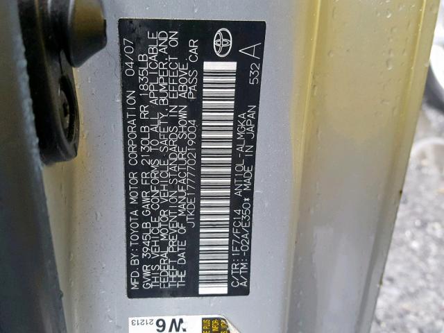 JTKDE177770219004 - 2007 TOYOTA SCION TC 银色 照片 10