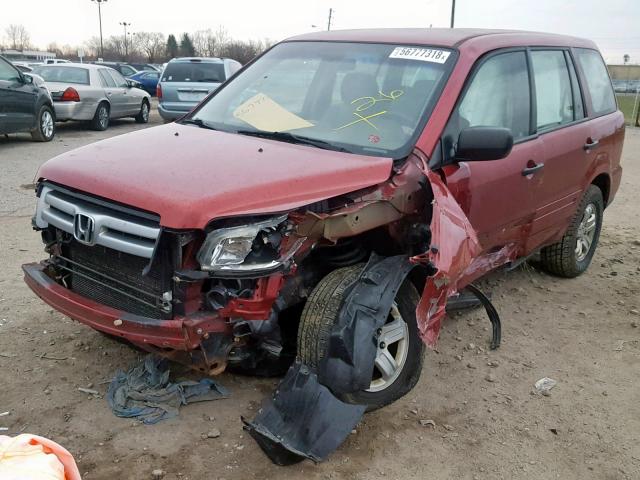 2HKYF18126H511371 - 2006 HONDA PILOT LX MAROON photo 2