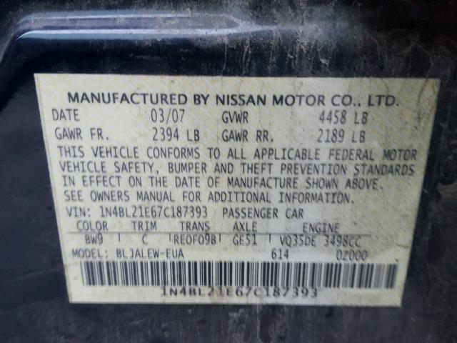 1N4BL21E67C187393 - 2007 NISSAN ALTIMA 3.5 BLACK photo 10