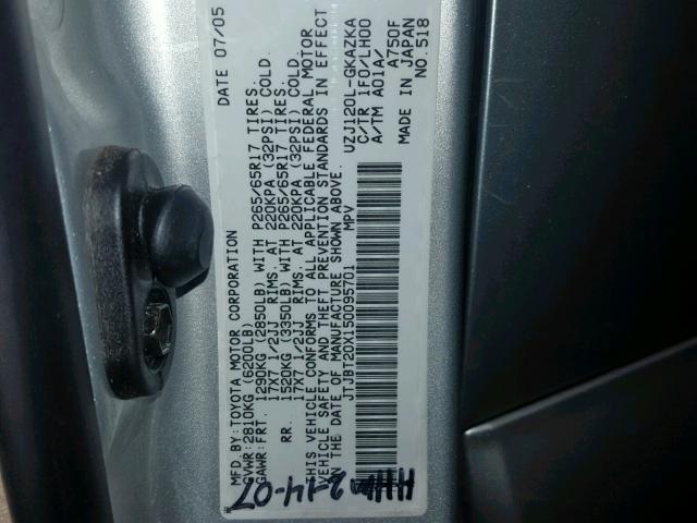 JTJBT20X150095701 - 2005 LEXUS GX 470 SILVER photo 10