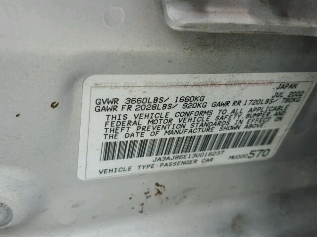 JA3AJ86E13U016237 - 2003 MITSUBISHI LANCER OZ SILVER photo 10