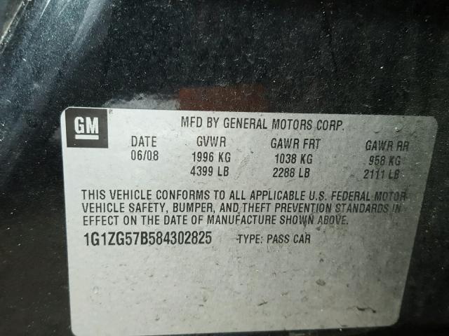 1G1ZG57B584302825 - 2008 CHEVROLET MALIBU LS BLACK photo 10