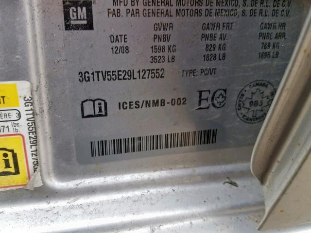 3G1TV55E29L127552 - 2009 CHEVROLET AVEO LS SILVER photo 10