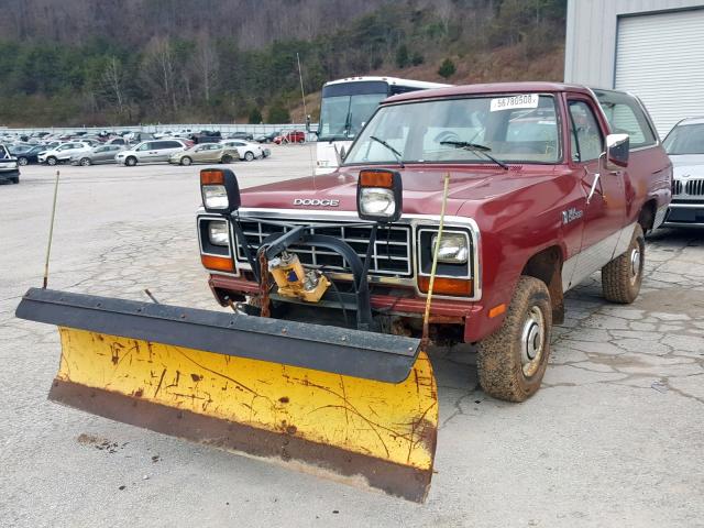 1B4HW12T1FS540594 - 1985 DODGE RAMCHARGER BURGUNDY photo 2