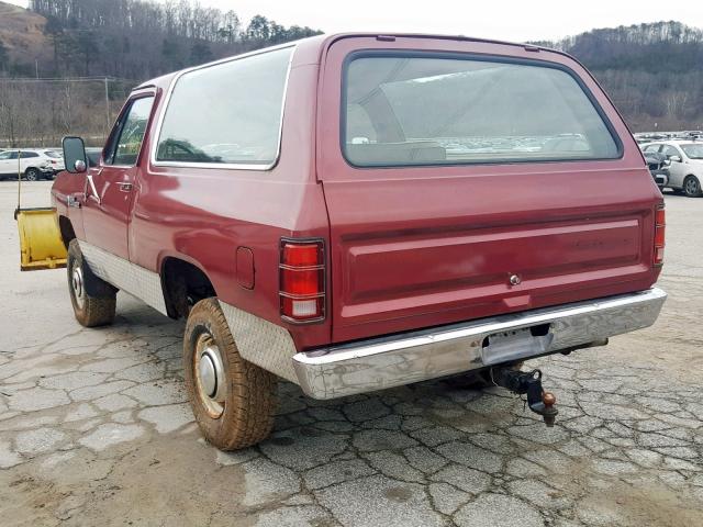 1B4HW12T1FS540594 - 1985 DODGE RAMCHARGER BURGUNDY photo 3