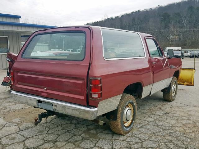 1B4HW12T1FS540594 - 1985 DODGE RAMCHARGER BURGUNDY photo 4