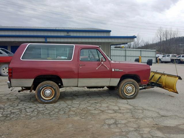 1B4HW12T1FS540594 - 1985 DODGE RAMCHARGER BURGUNDY photo 9