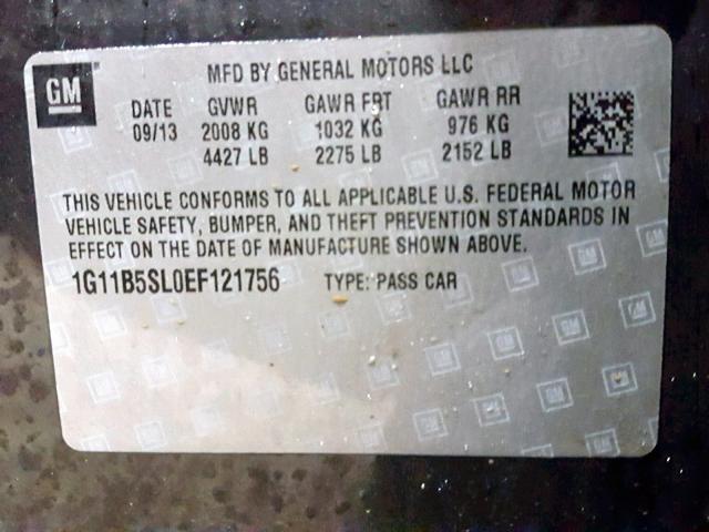 1G11B5SL0EF121756 - 2014 CHEVROLET MALIBU LS GRAY photo 10