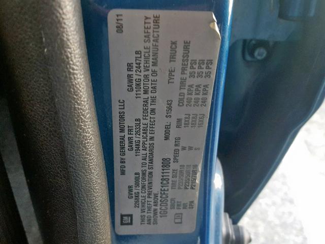 1GCDSCFE1C8111808 - 2012 CHEVROLET COLORADO L BLUE photo 10