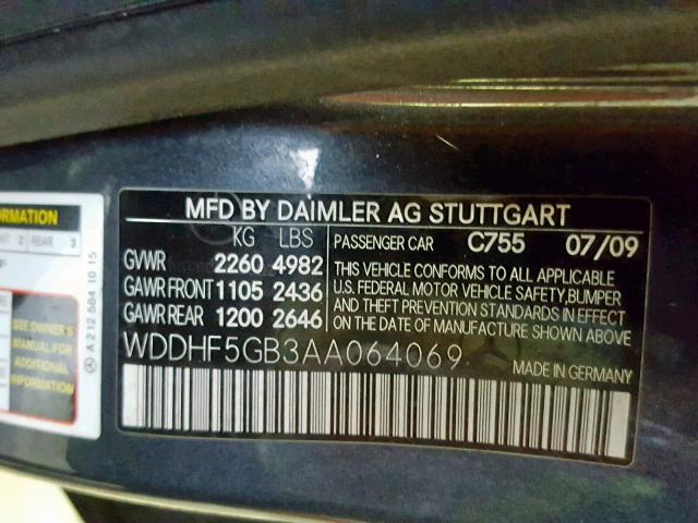 WDDHF5GB3AA064069 - 2010 MERCEDES-BENZ E 350 GRAY photo 10