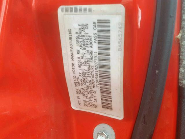 1Y1SK5461MZ077911 - 1991 GEO PRIZM BASE 红色 照片 10