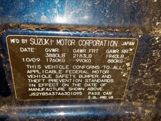 JS2YB5A37A6301095 - 2010 SUZUKI SX4 BLUE photo 10