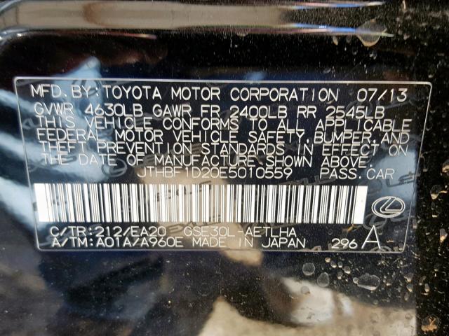 JTHBF1D20E5010559 - 2014 LEXUS IS 250 BLACK photo 10