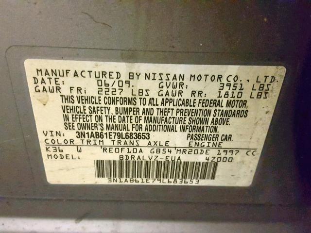 3N1AB61E79L683653 - 2009 NISSAN SENTRA 2.0 GRAY photo 10