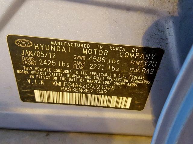 KMHEC4A42CA024378 - 2012 HYUNDAI SONATA HYB BLUE photo 10