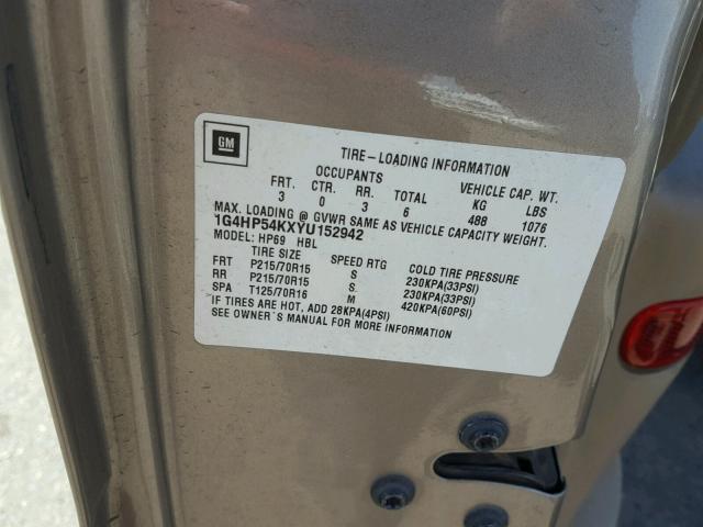 1G4HP54KXYU152942 - 2000 BUICK LESABRE CU TAN photo 10