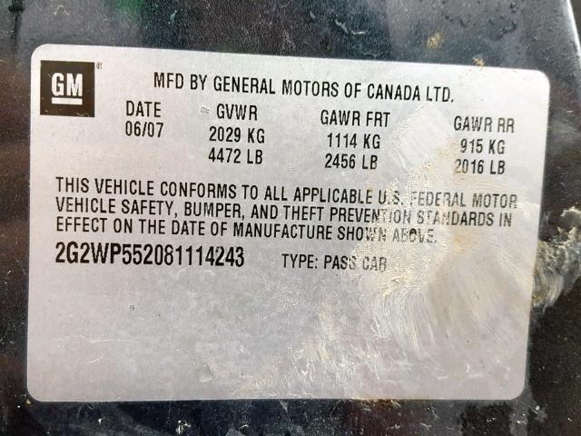 2G2WP552081114243 - 2008 PONTIAC GRAND PRIX GRAY photo 10