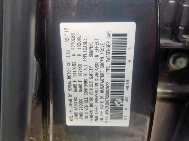 JH4CW2H67CC002622 - 2012 ACURA TSX TECH BLACK photo 10