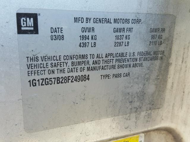 1G1ZG57B28F249084 - 2008 CHEVROLET MALIBU LS SILVER photo 10