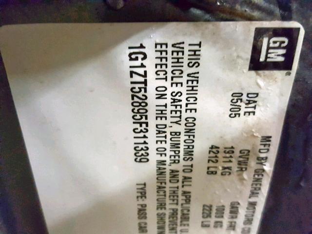 1G1ZT52895F311339 - 2005 CHEVROLET MALIBU LS Մոխրագույն լուսանկար 10