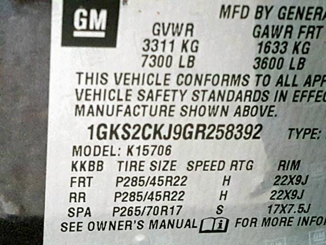 1GKS2CKJ9GR258392 - 2016 GMC YUKON DENA GRAY photo 10