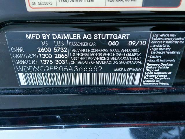 WDDNG9FB0BA366669 - 2011 MERCEDES-BENZ S 400 BLACK photo 10