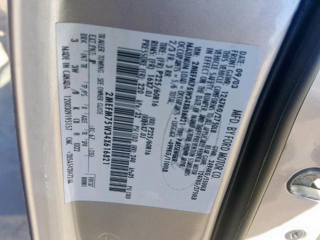 2MEFM75W34X616821 - 2004 MERCURY GRAND MARQ SILVER photo 10