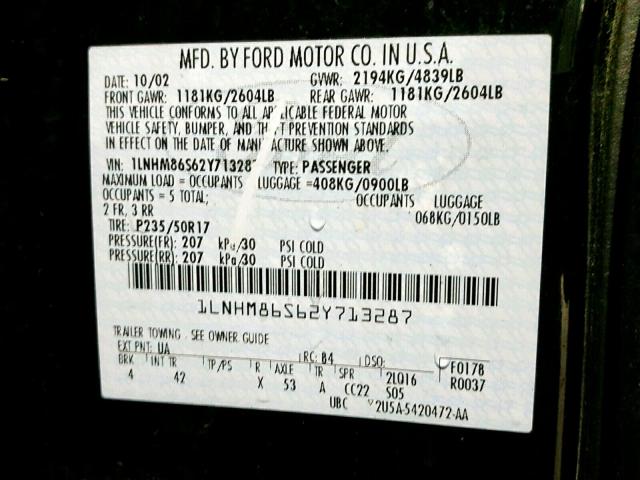 1LNHM86S62Y713287 - 2002 LINCOLN LS BLACK photo 10