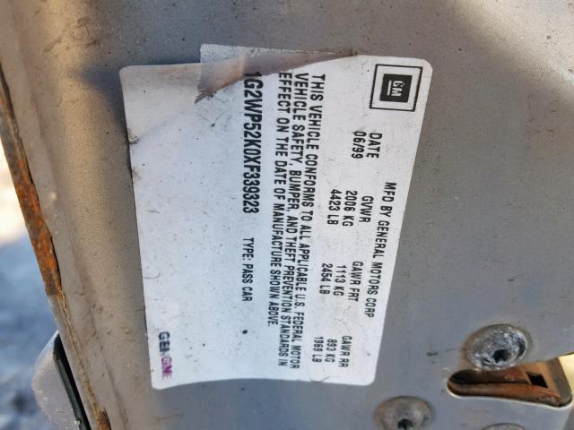 1G2WP52K0XF339323 - 1999 PONTIAC GRAND PRIX ვერცხლისფერი ფოტო 10