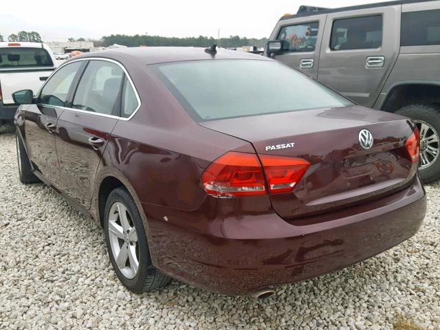 1VWBP7A39DC084343 - 2013 VOLKSWAGEN PASSAT SE MAROON photo 3