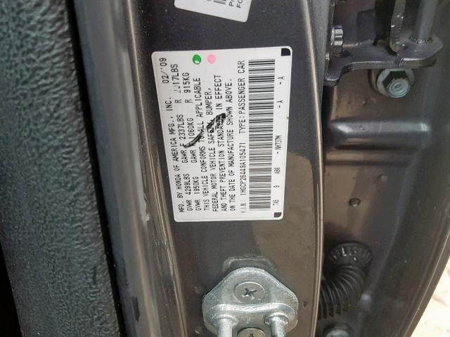 1HGCP26449A105471 - 2009 HONDA ACCORD LXP GRAY photo 10