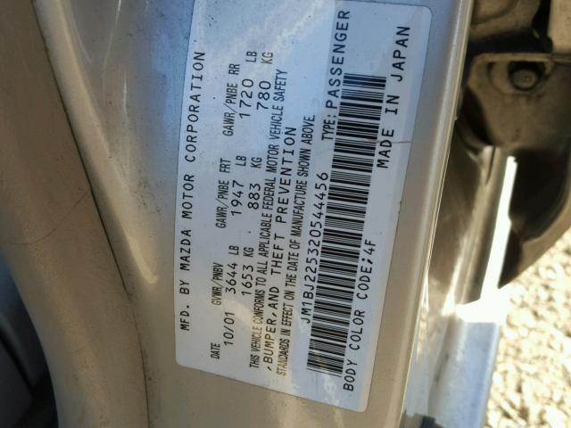 JM1BJ225320544456 - 2002 MAZDA PROTEGE DX GOLD photo 10