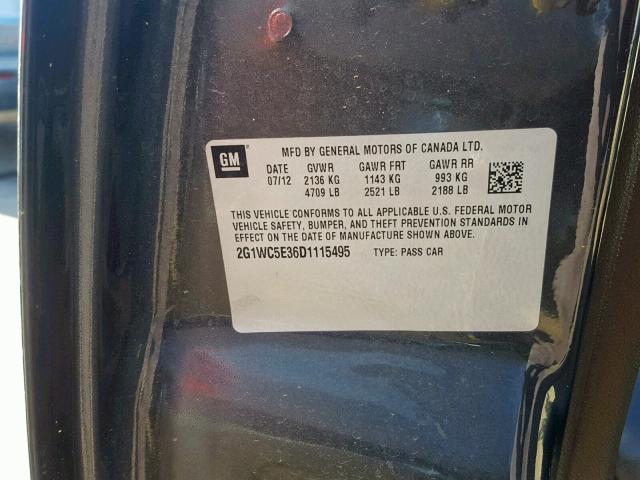 2G1WC5E36D1115495 - 2013 CHEVROLET IMPALA LTZ CHARCOAL photo 10