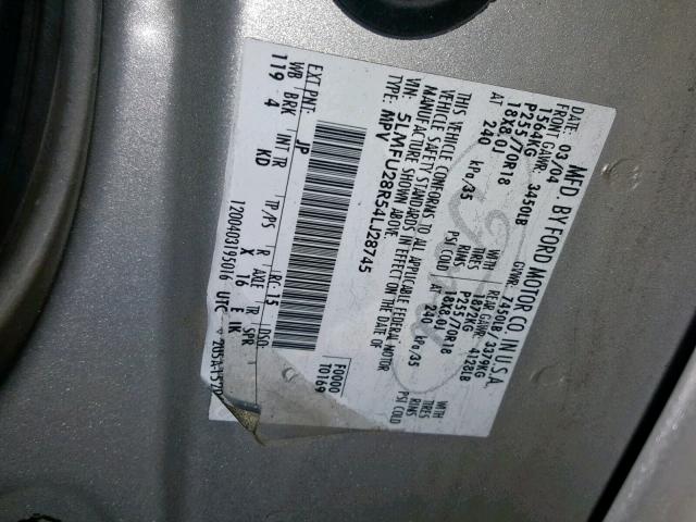 5LMFU28R54LJ28745 - 2004 LINCOLN NAVIGATOR 银色 照片 10