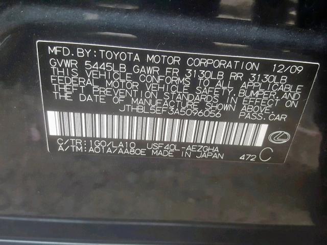 JTHBL5EF3A5096056 - 2010 LEXUS LS 460 GRAY photo 10