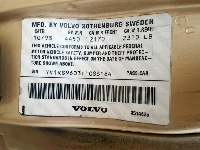 YV1KS9603T1086184 - 1996 VOLVO 960 GOLD photo 10