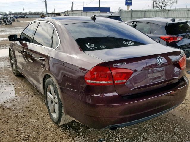 1VWBS7A31EC049926 - 2014 VOLKSWAGEN PASSAT SE BURGUNDY photo 3