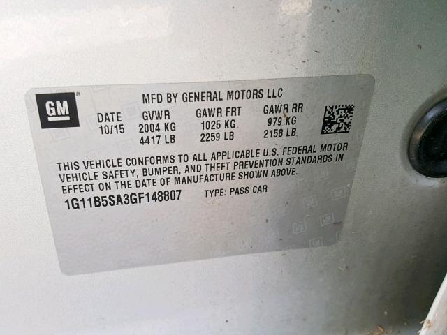 1G11B5SA3GF148807 - 2016 CHEVROLET MALIBU LIM 银色 照片 10