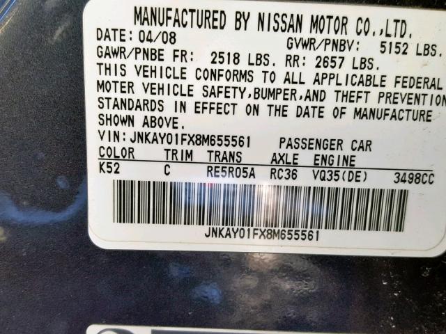 JNKAY01FX8M655561 - 2008 INFINITI M35 BASE BLUE photo 10