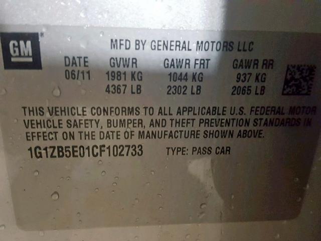 1G1ZB5E01CF102733 - 2012 CHEVROLET MALIBU LS SILVER photo 10