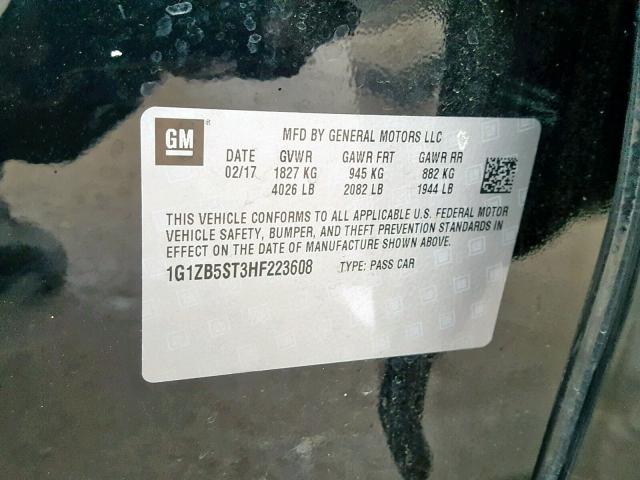 1G1ZB5ST3HF223608 - 2017 CHEVROLET MALIBU LS BLACK photo 10