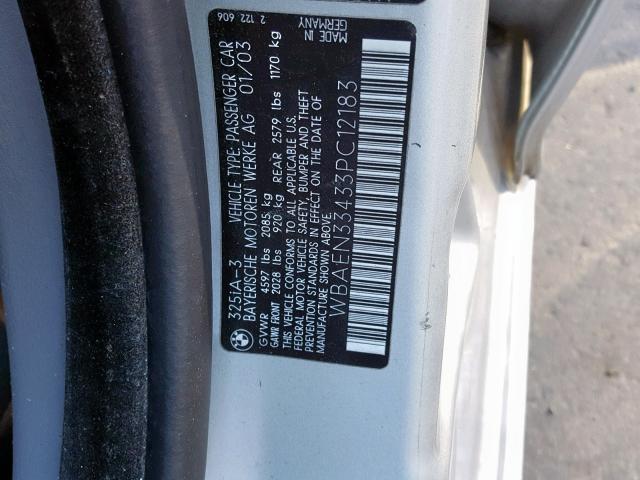 WBAEN33433PC12183 - 2003 BMW 325 IT SILVER photo 10