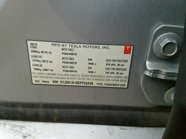 5YJSA1H10EFP33439 - 2014 TESLA MODEL S SILVER photo 10