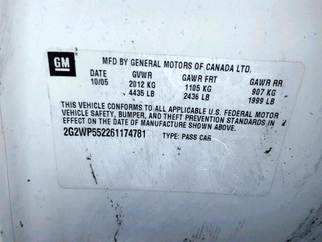 2G2WP552261174781 - 2006 PONTIAC GRAND PRIX WHITE photo 10