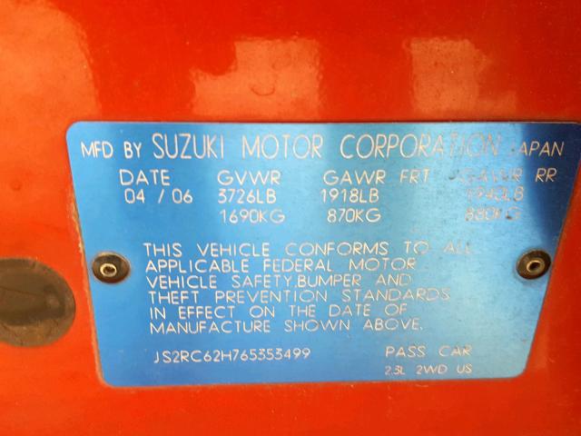 JS2RC62H765353499 - 2006 SUZUKI AERIO RED photo 10